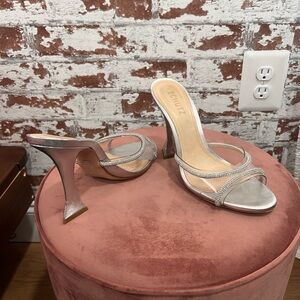 Clear Heeled Slides with Jeweled Detailing